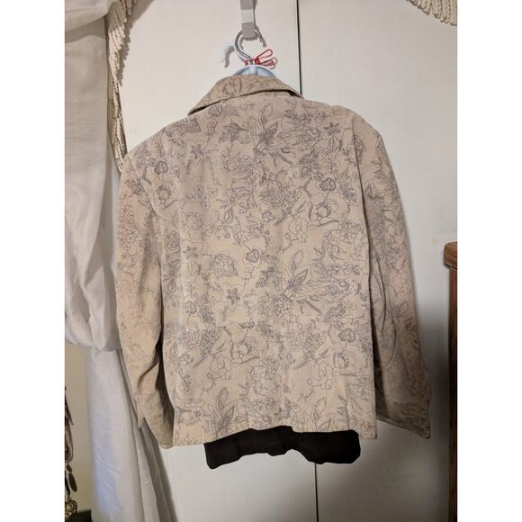 Pamela McCoy Genuine Leather Jacket Women's Plus Size 3X Beige Floral Boho Artsy - Picture 2 of 9